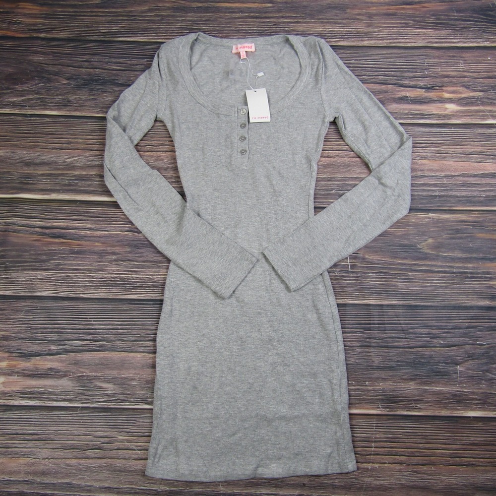 Re:named NEW‎ Womens Small Gray Long Sleeve Ribbed Sheath Dress